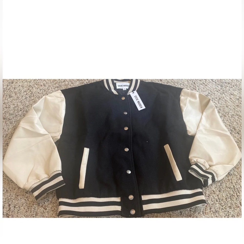STEVE MADDEN Black "Alexandra" Varsity Jacket S Bomber College Greek School